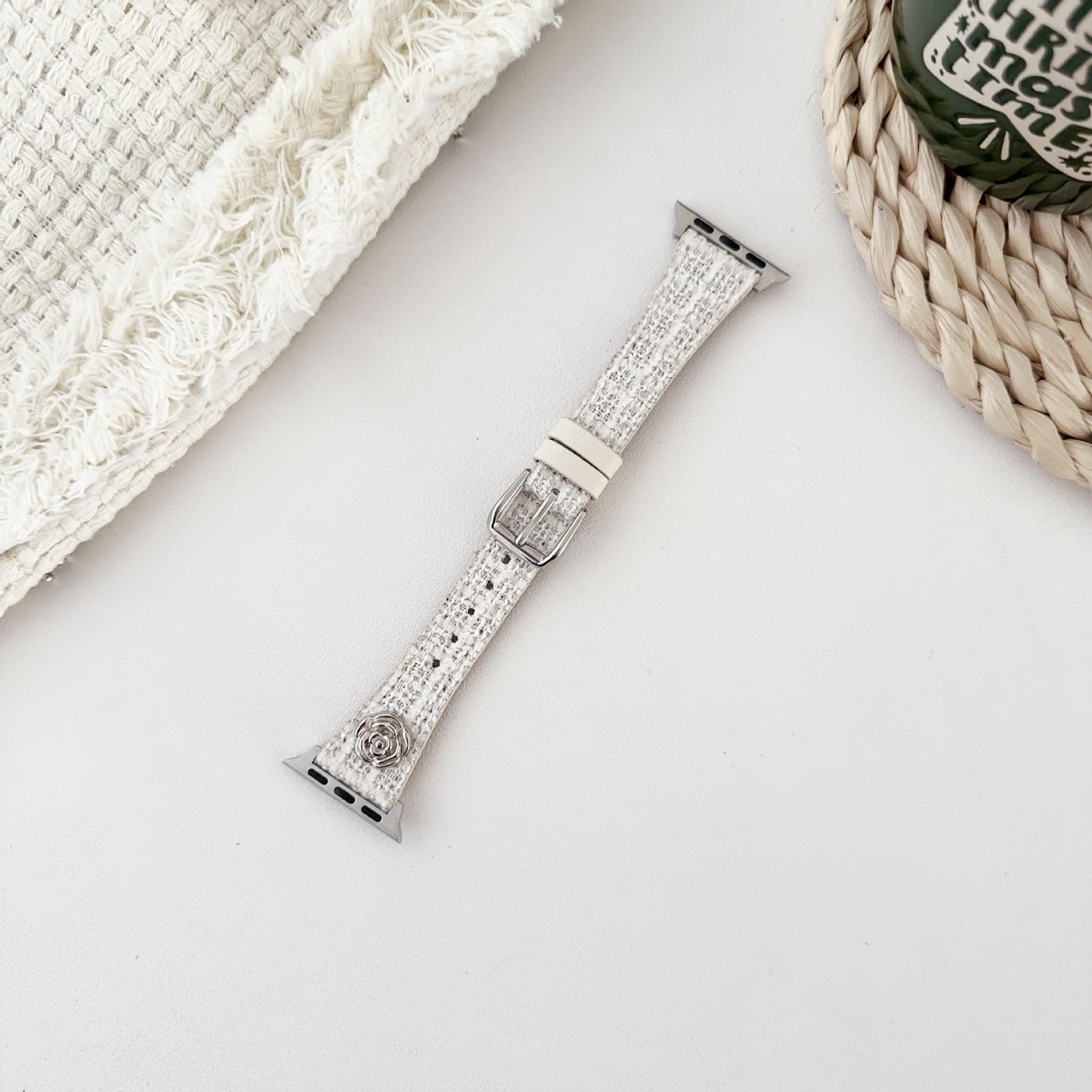 Compatible with Apple 10 Watch Band Autumn Winter Little Chanel Style Camellia Wool iWatch 11 Generation 98se