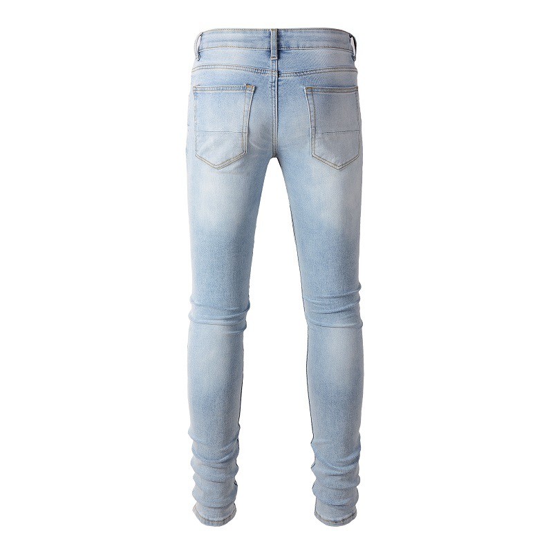 WOZK High Street Jeans Men's Patchwork Handmade Scratched Hole Jeans Slimming and Slimming Small Leg Jeans