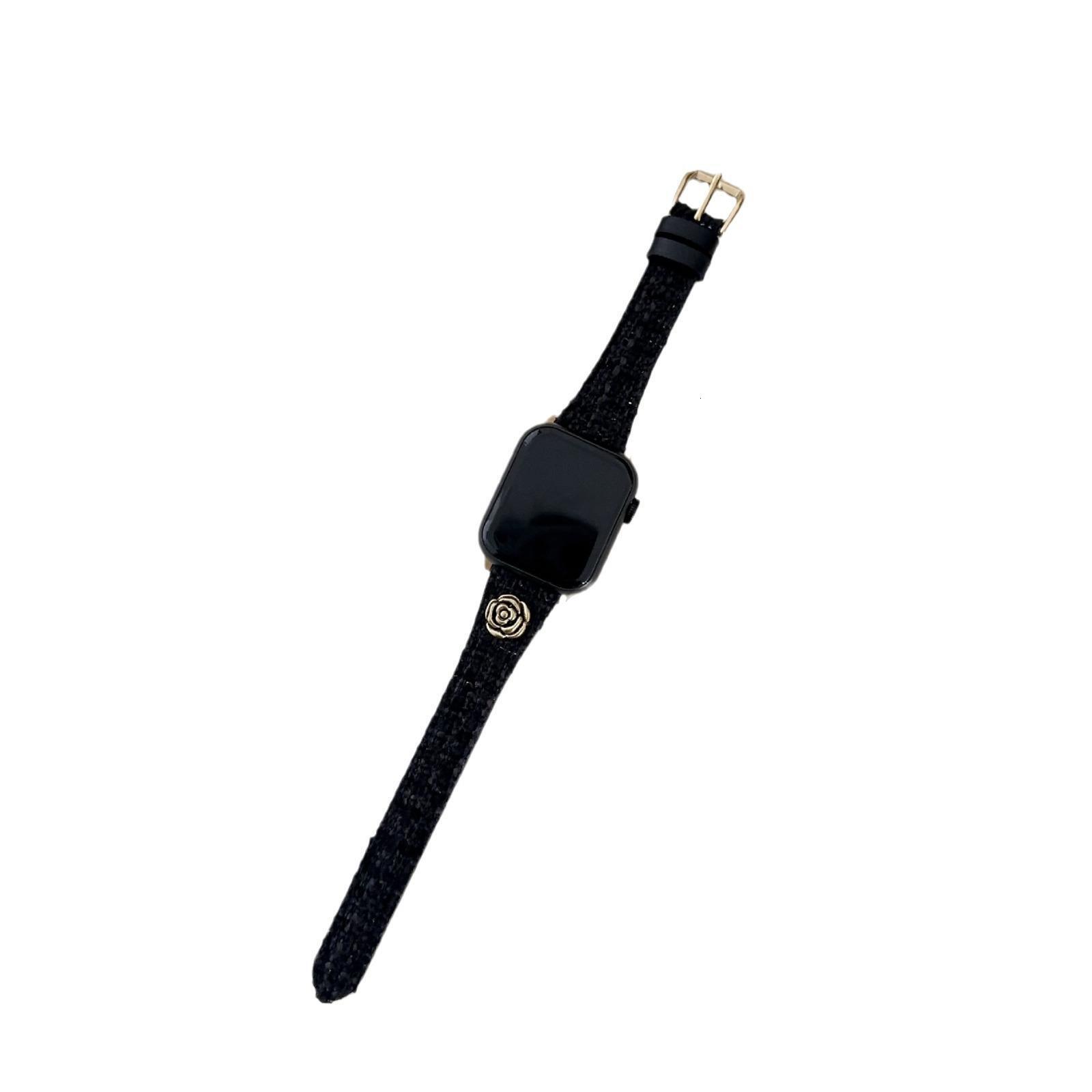 Compatible with Apple 10 Watch Band Autumn Winter Little Chanel Style Camellia Wool iWatch 11 Generation 98se