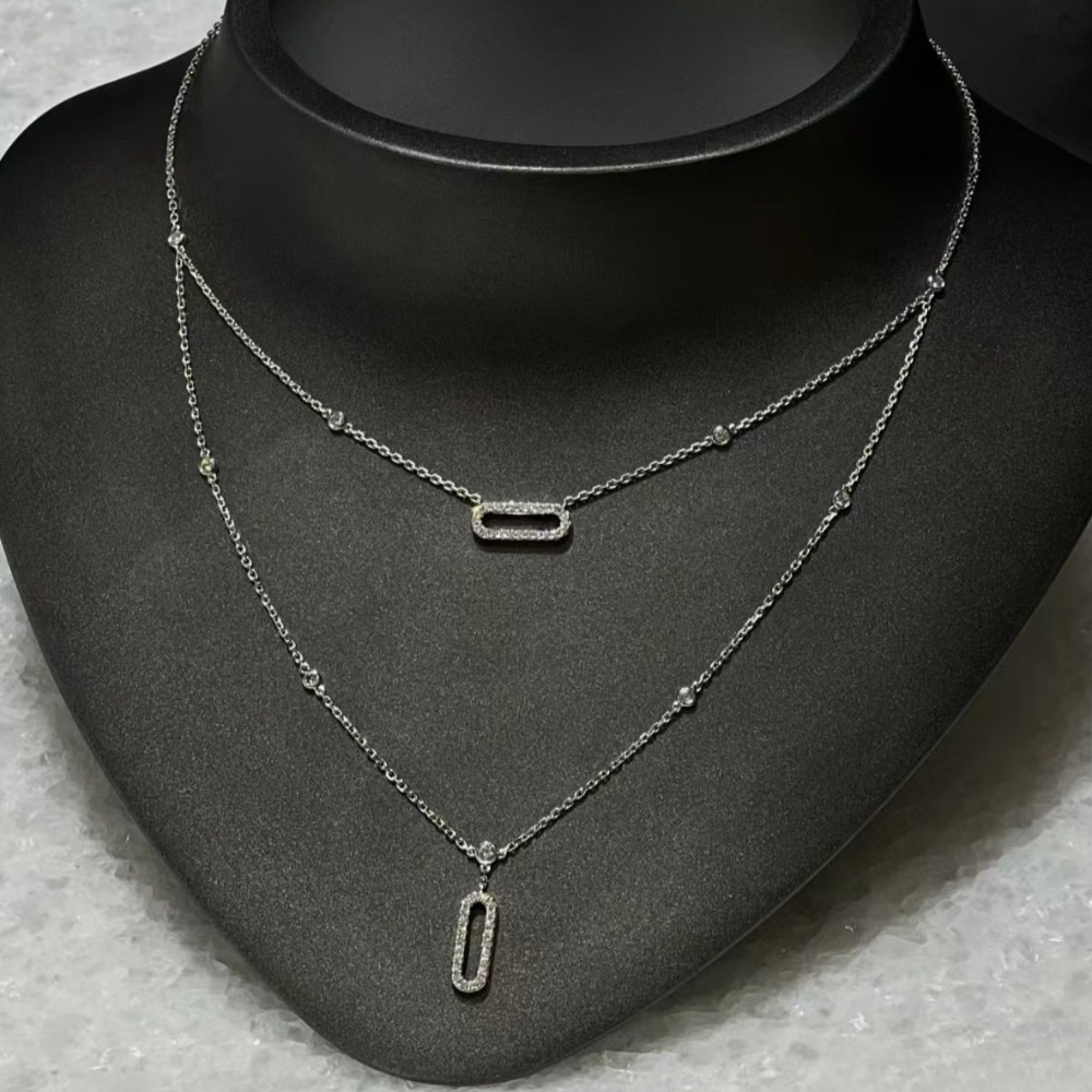 classic designer single diamond sliding necklace for women hollow and flexible doublelayer collarbone chain daily wear accessory gift for giving luxury jewelry