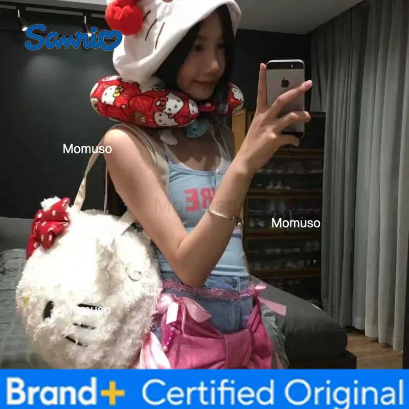 Sanrio Hello Kitty Plush Women Shoulder Bag Large Capacity Soft Cartoon Fluffy Cute Fashion Tote Bag Kawaii Plush Bags Casual Handbag H251230