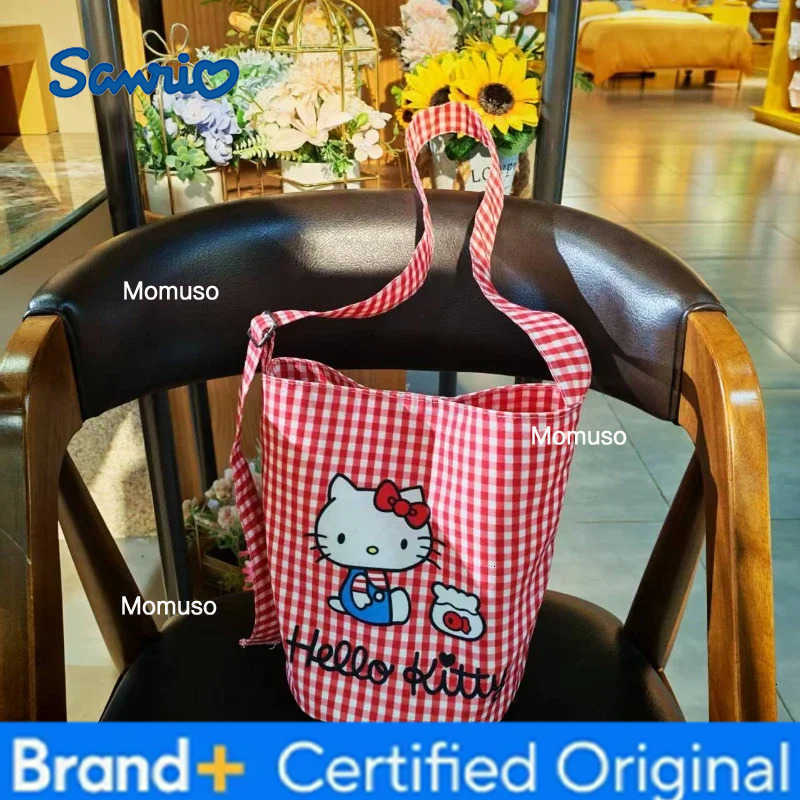 Sanrio 2026 New Kitty shoulder bag plaid hello Kitty girl cute style bag versatile bucket bag H251230