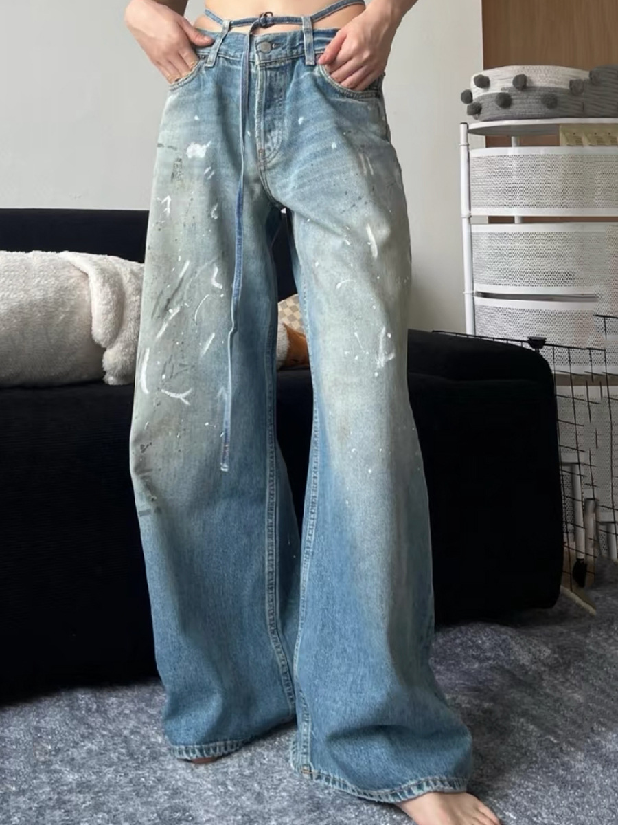 ac ripped high washed pants for men and women loose luxury wide leg jeans Z260313