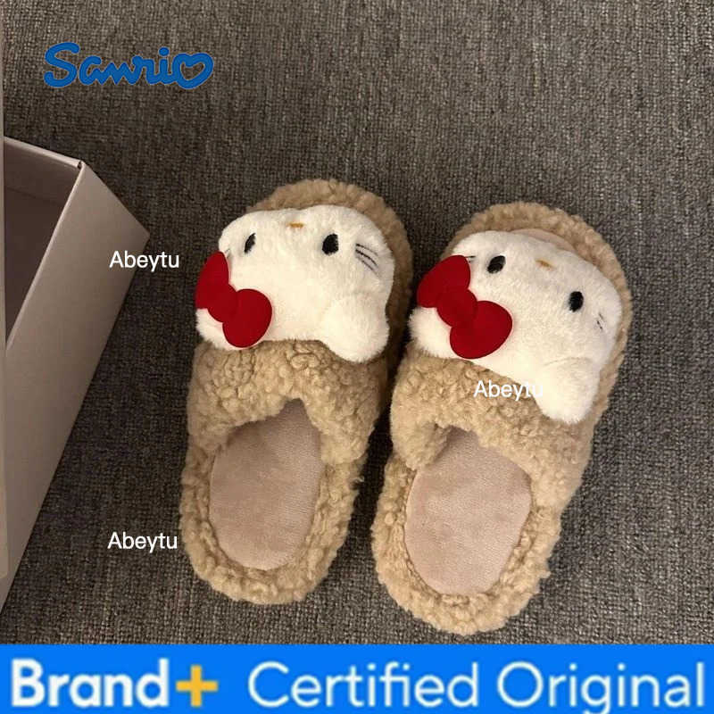 Sanrio New Sweet Hello Kitty Warm Cotton Slippers For Student Dormitory Comfortable One Word Hairy Adult Cotton Slippers H251230