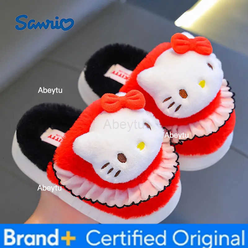 Sanrio Kids Slippers House Shoes Kuromi Cartoon Wrapped heel Winter Shoes For Girls Warm Anti-slip Pruple Black Shoes Size 24-41 H251230