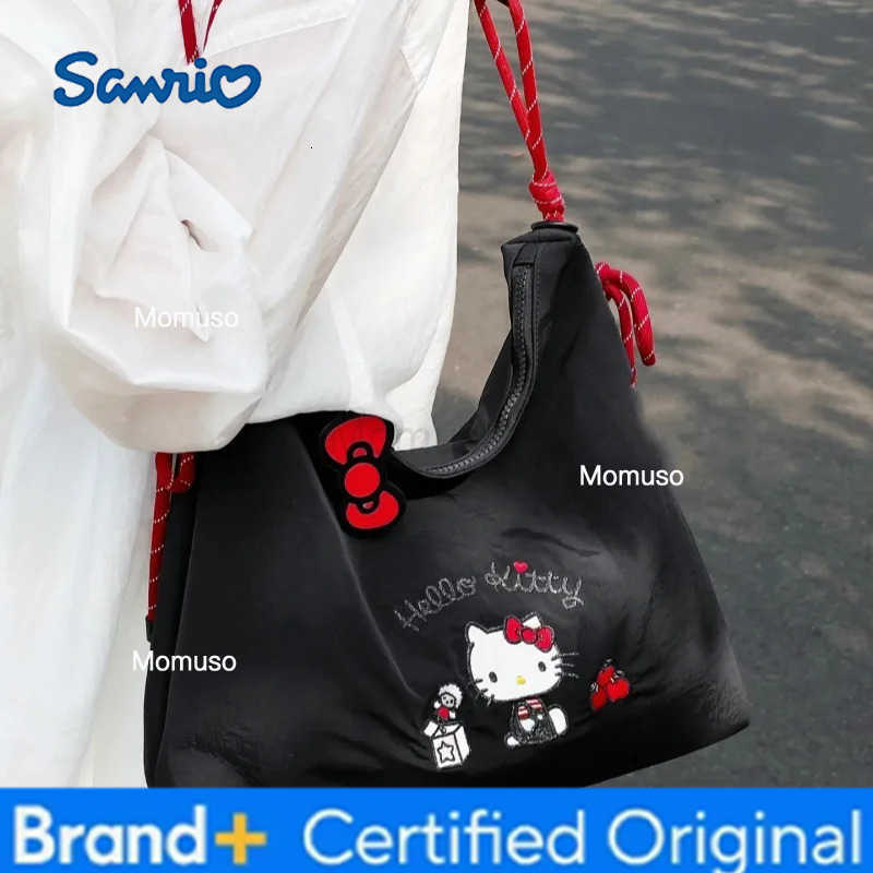 Sanrio Kawaii Hello Kitty Large Capacity Cartoon Embroidered Shoulder Bag Women Anime Girly Heart Cute Casual Crossbody Bag H251230