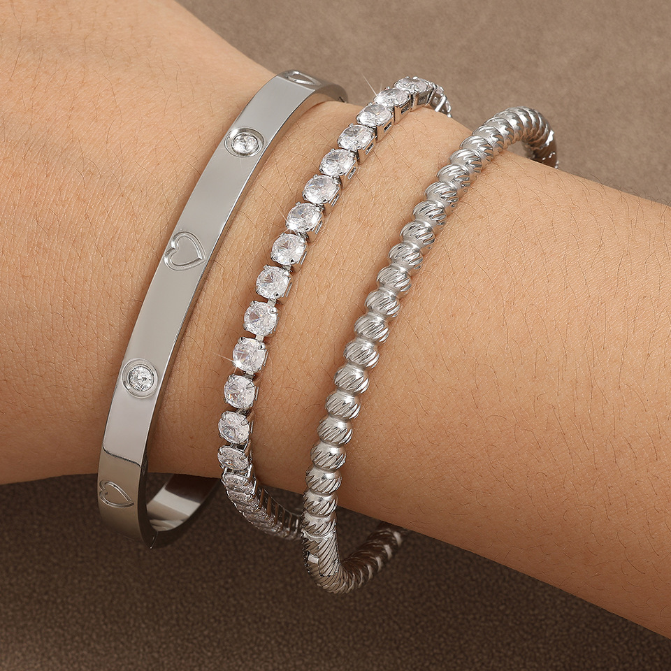 Luxury Brand Designer Jewelry RAKOL European And American Fashion Stainless Steel Heart Bracelet Set Wholesale Women's Light Luxury Bracelet Jewe