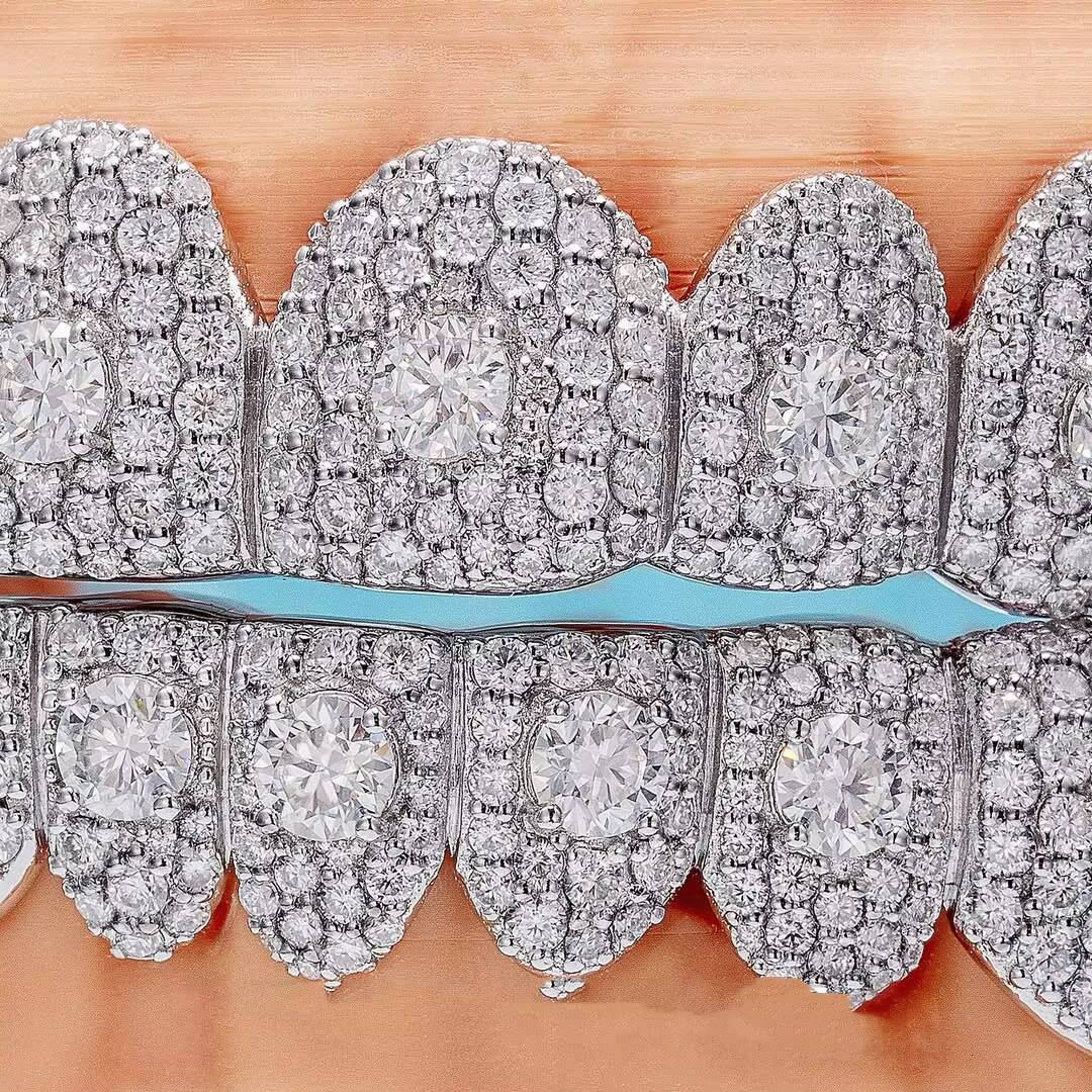 Top Sale 925 Solid Silver Custom Moissanite Grillz Teeth Hip Hop Style Iced Red Stone Passed Diamond Tester High Fine