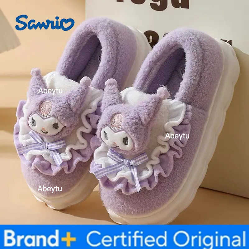 Sanrio Kids Slippers House Shoes Cartoon Cute Winter Shoes For Girls Warm Anti-slip Soft Bottom Pink Pruple Shoes Size 36-41 H251230