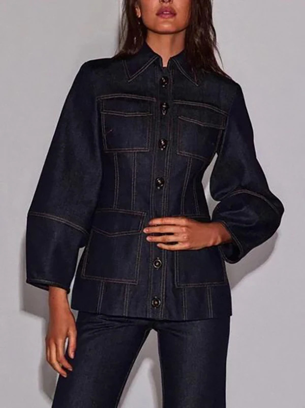 Krisstar Vintage Denim 2 Piece Pants Set Outfits Jacket and Jeans 2025 Autumn Winter Woman Pockets Denim Sets Clothing 251230