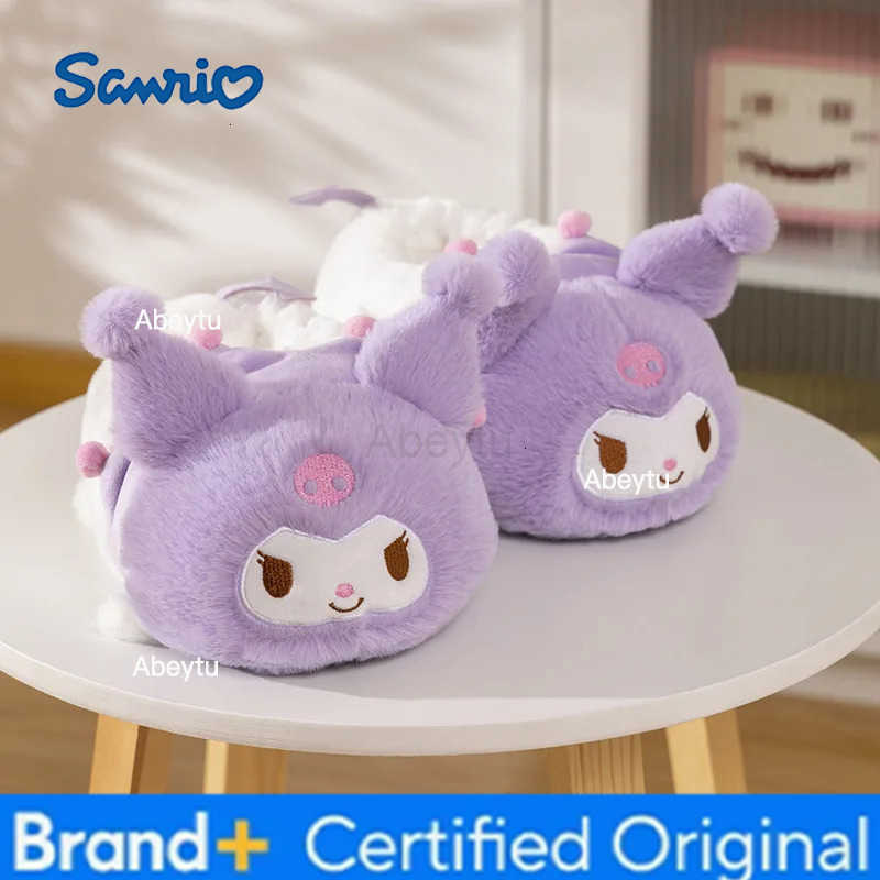 Sanrio Warm New Pochacco Kawaii Home Plush Slippers KT Hangyodon Kuromi My Melody Girls Winter Thick Sole Non-slip Cotton Shoes Gifts H251230