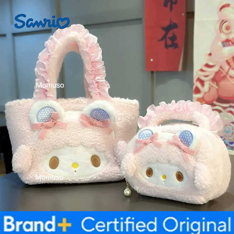 Sanrio MINISO Plush Bag Kawaii Anime Handbag Cinnamoroll Kuromi Melody Cartoon Soft Stuff Shoulder Cosmetic Bags Girl Gifts H251230