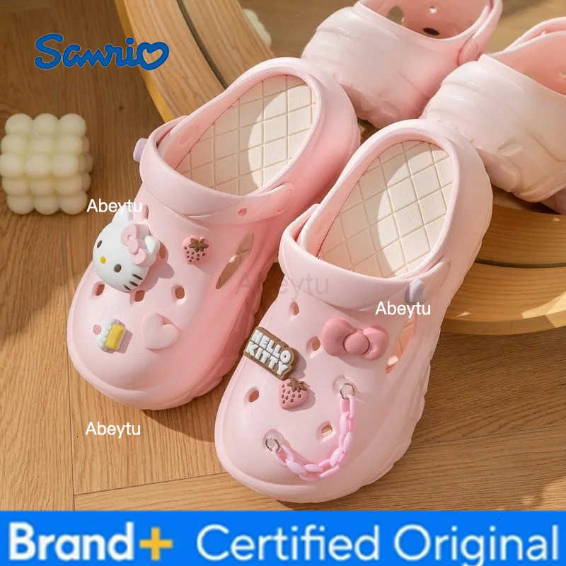 Sanrio Hello Kitty Kuromi Sandals Children Flat Shoes Summer Cute Cinnamoroll Fashion Soft Sole Sand Slipper Girls Birthday Gift H251230