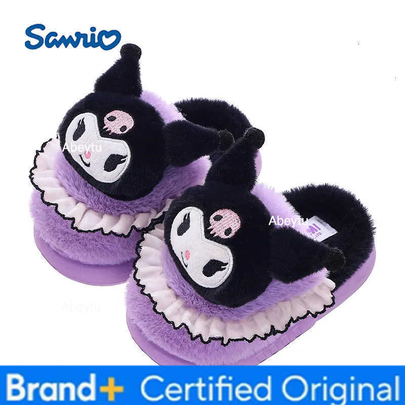 Sanrio 2025 Ladies Cotton Slippers Winter Home Kawaii Anime Cartoon Round Toe Casual Flat Warm Slippers H251230