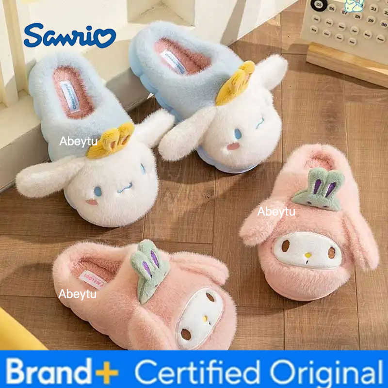 Sanrio Cartoon Hello Kitty Kuromi Cute Anime Character Autumn Winter Cotton Slippers Indoor Non Slip Warm Practical Home Periphery Gift H251230