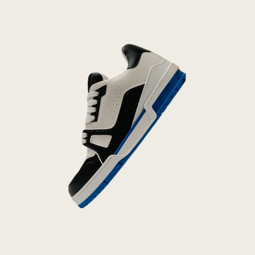 Blue and white leather spliced lace up flat skate shoes for men and women sporty couple style luxurious designer casual and comfortable shoes sizes 35-47 +box 10/10A