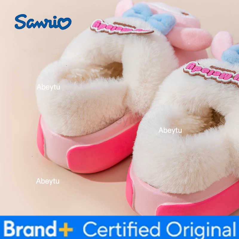 Sanrio Hello Kitty Home Fuzzy Slipper Cartoon Kuromi Cinnamoroll Yk2 Women Winter Plush Non Slip Slippers Girl Cute Flat Shoes H251230
