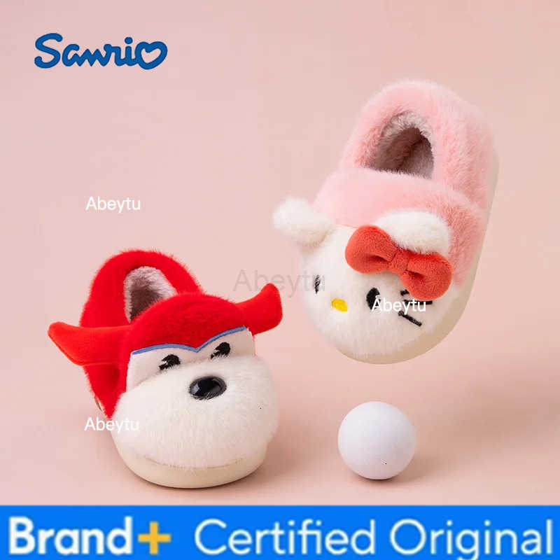 Sanrio KidsSlippers House Shoes Cartoon Hello Kitty Winter Shoes For Children Warm Cotton Fur Anti-slip White Pink Shoes Size13cm-18cm H251230