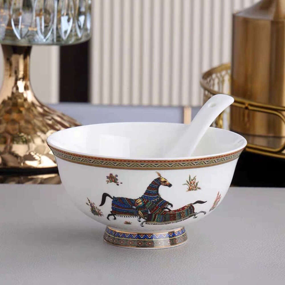 European Style War Horse Series Bone China Tableware Set Household Bowl Spoon Gift Box Coffee Cup Western Dining Plate B5
