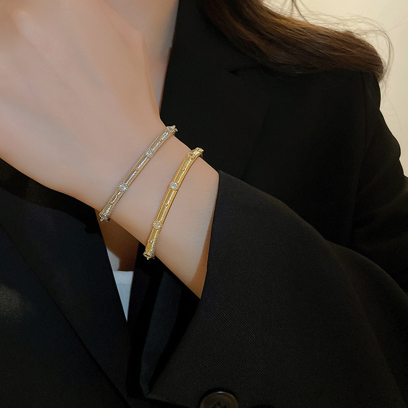Real Gold Plated Zircon Brushed Vintage Palace Open Bracelet European and American Light Luxury Elegant Fashion New Hand Jewelry - view 6