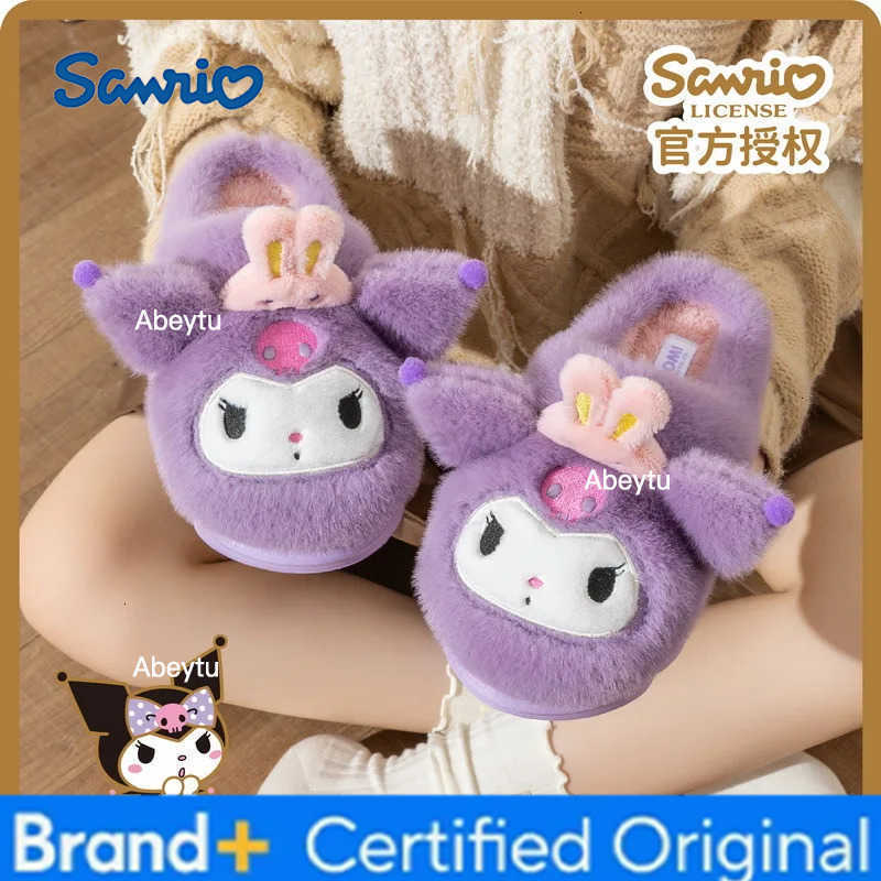 Sanrio Cartoon Hello Kitty Kuromi Cute Anime Character Autumn Winter Cotton Slippers Indoor Non Slip Warm Practical Home Periphery Gift H251230