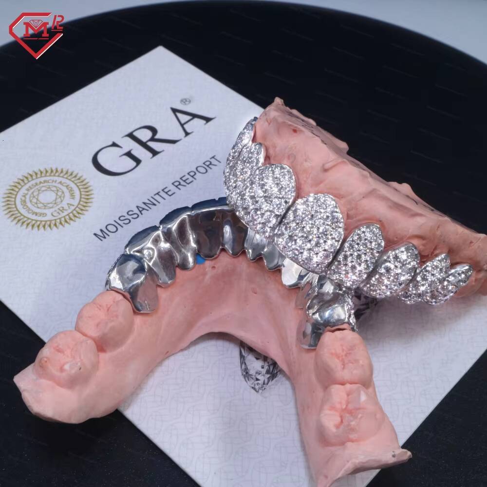 Master Rocks Custom 10k 14k 18k Gold Plated Silver Teeth Grillz Iced Out Moissanite Diamond Grills Teeth Grillz