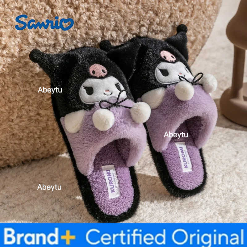 Sanrio Kids Slippers House Shoes Cartoon Kuromi Open Toe Winter Shoes For Girls Warm Anti-slip Pink Blue Shoes Size 36-41 H251230