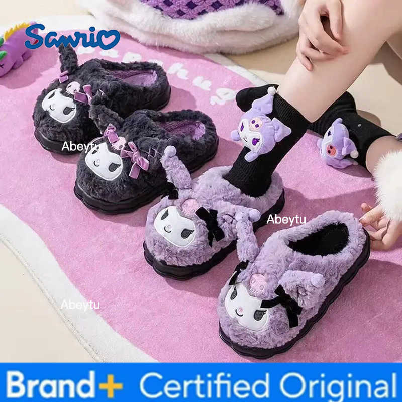 Sanrio New Kawaii Kuromi Cotton Slippers Cute Winter Home Slippers Thick Sole Keep Warm Cotton Shoes Xmas Gift For Girlfriend H2512301