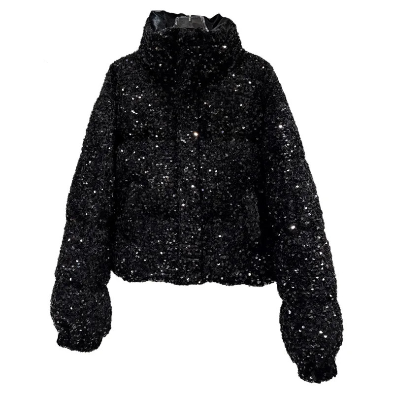DEAT Winter Fashion Heavy Industry Colorful Sequin Stand Collar Warm Jacket For Women Cotton-padded Coat 11A07258 251226 - view 6