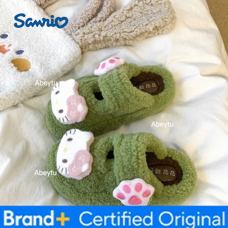 Sanrio Ins Hello Kittys Cotton Slippers for Girl Kuromi Sanrios Cute Parent-Child Fur Slippers New Autumn Winter Kawaii Home Shoes H251230