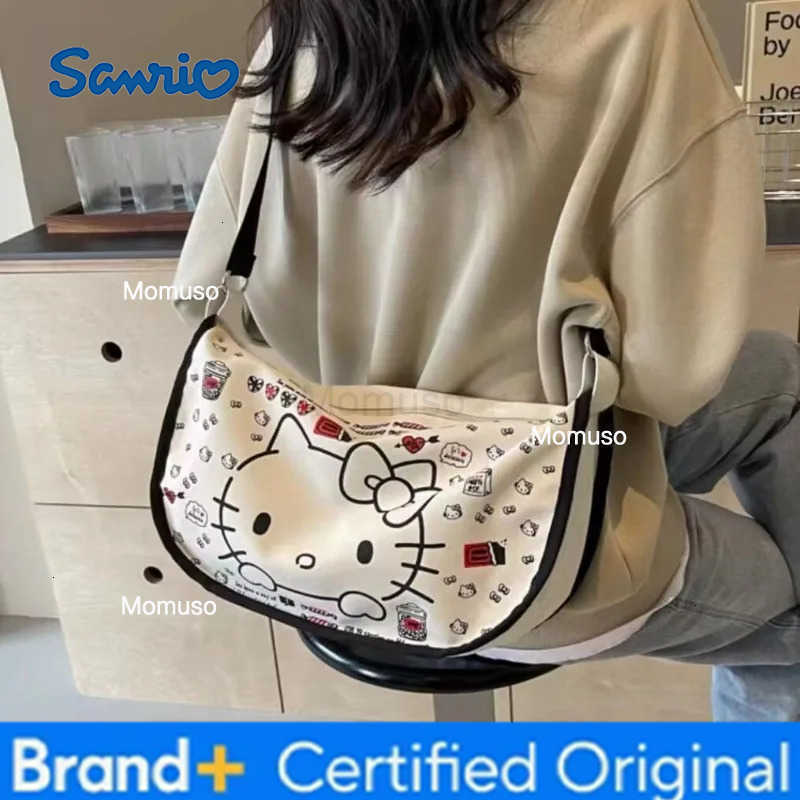 Sanrio Kawaii Japanese cartoon characters Hello kitty canvas bag Creative design Cute versatile one-shoulder crossbody bag Holiday gift H251230