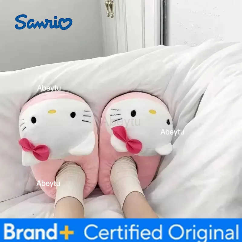 Sanrio Hello Kitty Cotton Plush Slippers Warm Anime Indoor Shoes for Girls Women Autumn Winter Home Comfort H251230