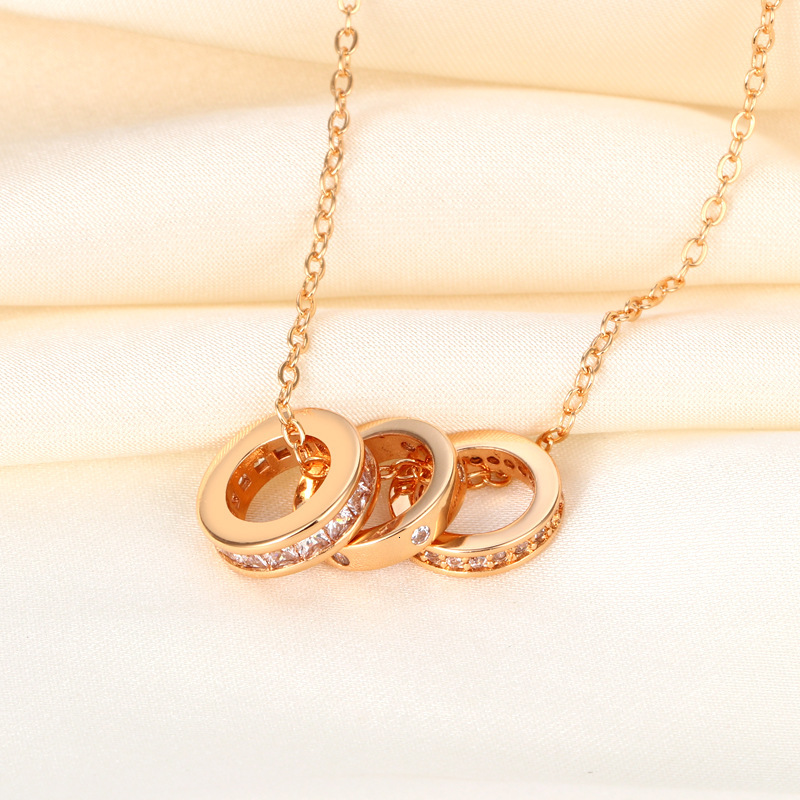 Luxury Brand Designer Jewelry Hot-Selling Micro-Inlaid Sparkling Diamond Three-Ring Slim Waist Necklace Elegant Simple Light Luxury Niche Design Colla