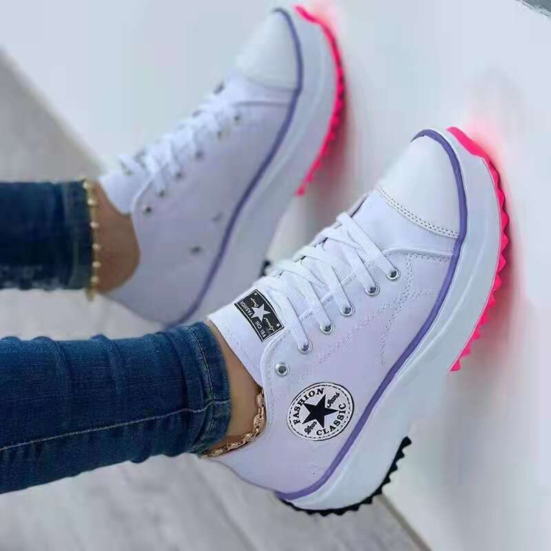 Spring New Low-top Thick-soled Canvas In-stock Platform Sole Plus-size Women's Shoes