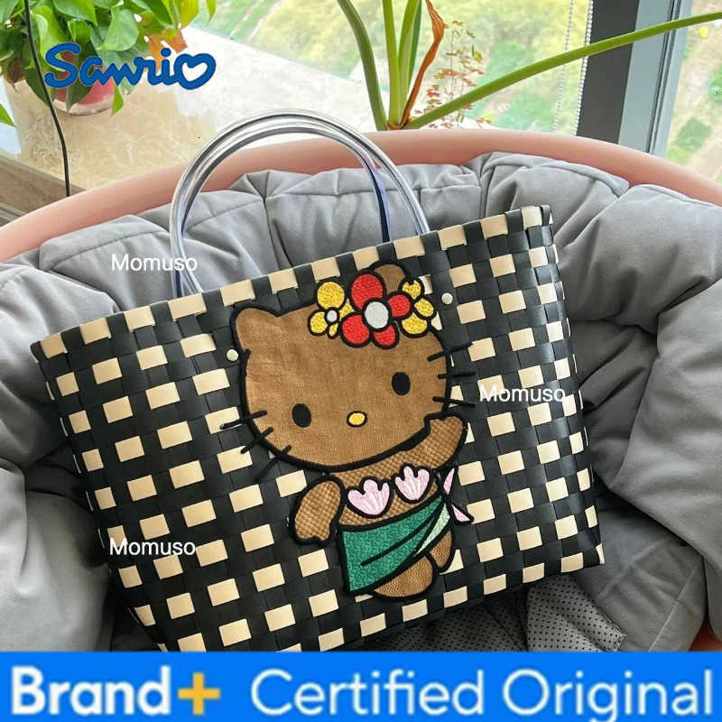 Sanrio New Hello Kitty Handheld Woven Bag Fashion High Quality Girls Beach Bag Cartoon Large Capacity Multifunctional Womens Handbag H251230