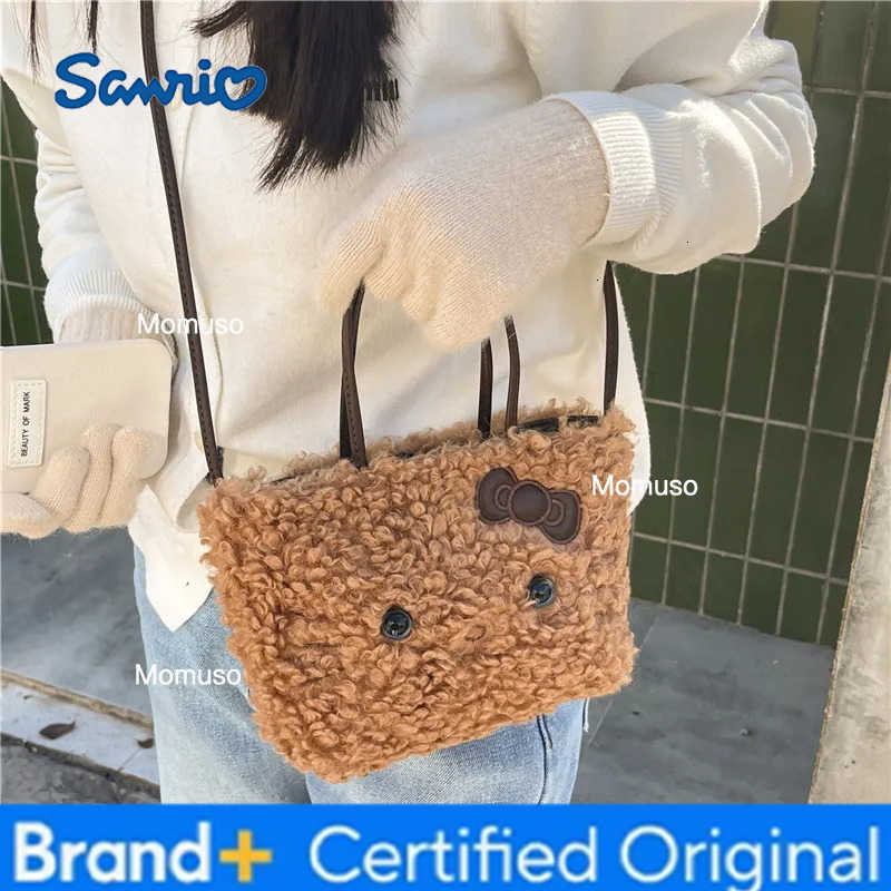 Sanrio Winter Hellokitty Kitten Plush Bag Womens New Fashionable Cute Handbag Lambswool Crossbody Bag H251230