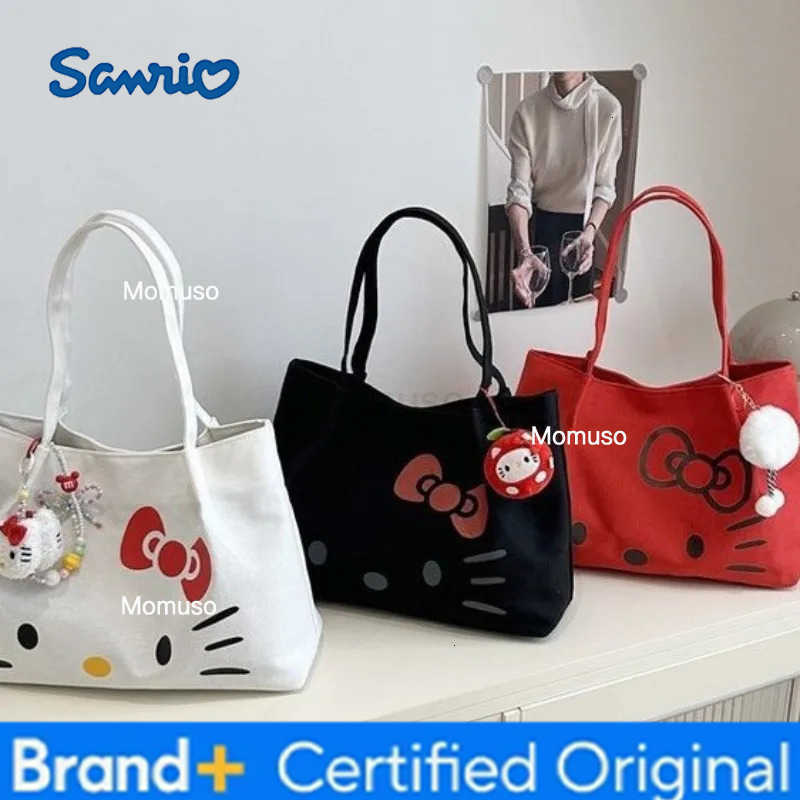Sanrio Fashion HelloKitty Canvas Shoulder Bag Kawaii Large Capacity Handbag Girls Daily Commuting Crossbody Bag for Women Gift H251230