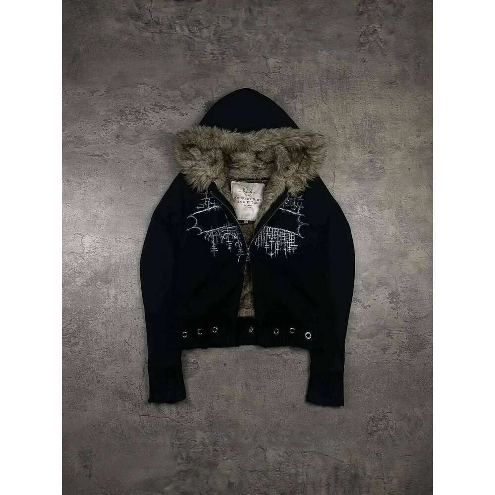 Zhehan Y2k Gothic Down Autumn Winter Embroidered Zipper Cardigan American Retro Street Casual Fashion Hoodie Women