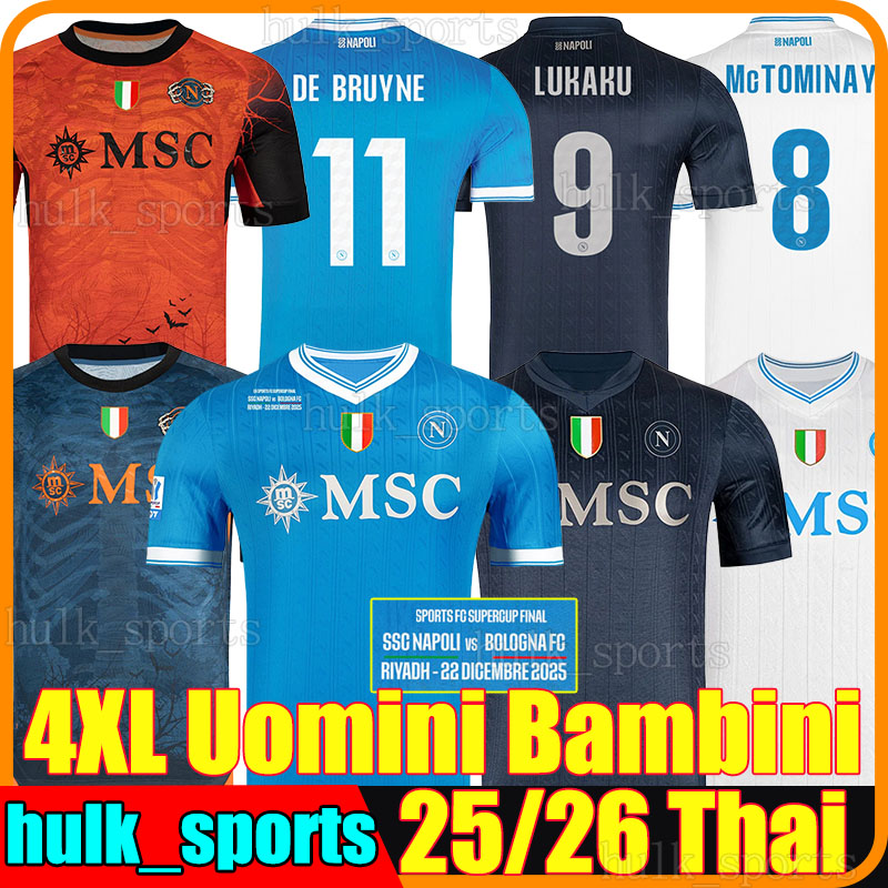 4XL 25/26 maglia napoli Chrismas HOJLUND soccer jerseys Naples LUKAKU DE BRUYNE ANGUISSA McTOMINAY BEUKEMA NERES POLITANO LANG ELMAS Men Kids Kits football shirts