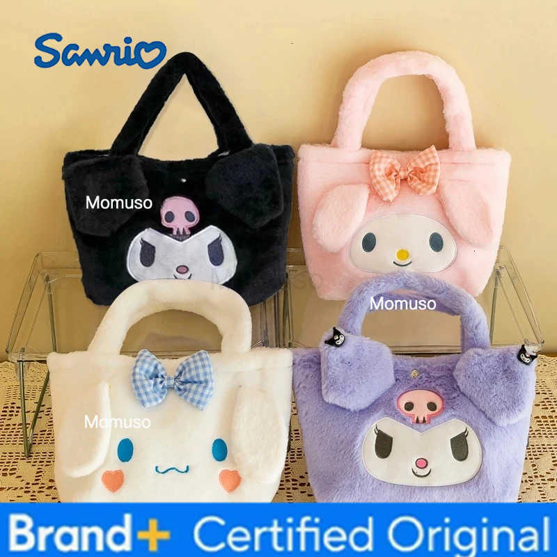 Sanrio Kawaii Plush Bag Melody Kuromi Cartoon Animal Large Capacity Handbag Cute Cinnamon Storage Handbag Womens Birthday Gifts H251230