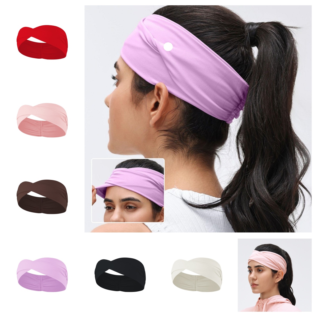 UU-L5681 Women's Silica Gel Same Color Logo Yoga Crossover Headband Running Sweat-absorbent Headscarf Antiperspirant Fitness Yoga Widening Headband Hairband