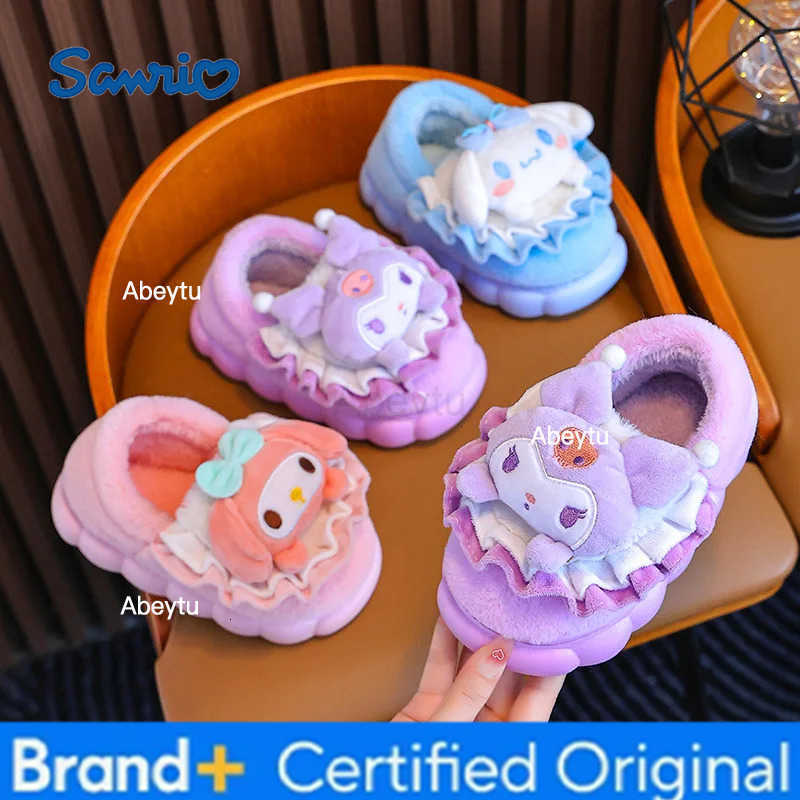 Sanrio Kids Slippers House Shoes Cartoon Cinnamoroll Winter Shoes For Girls Anti-slip Warm Thick Bottom Pink Pruple Shoes Size 24-41 H251230
