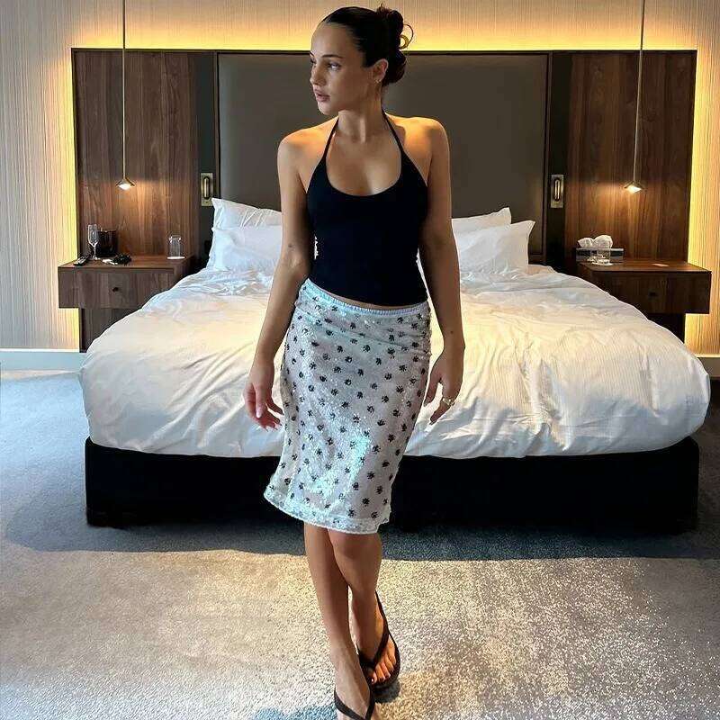 Tuularose High Waist Glitter Fashion Sequins Vintage Polka Dot Printed Skirts Summer Party Y2k Sexy Hot Girls Womens Skirt