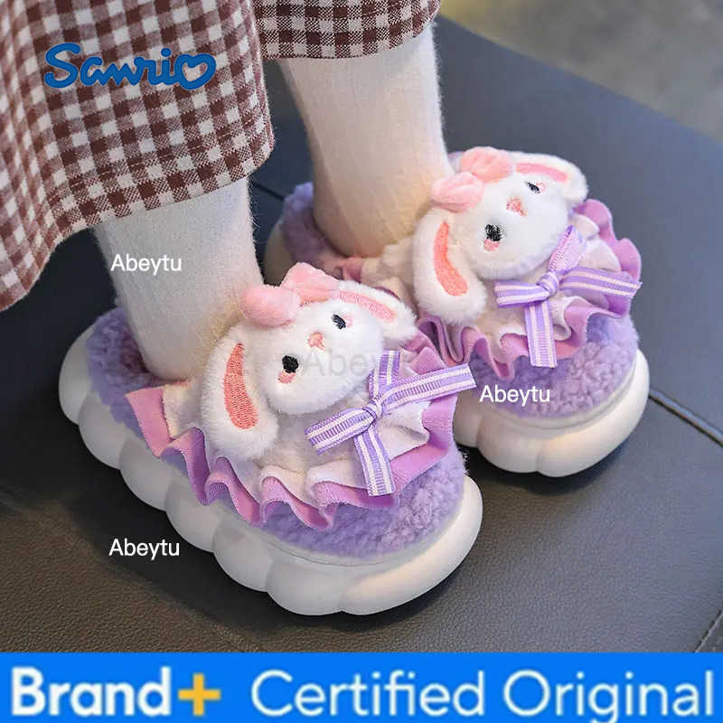 Sanrio Winter Cute Cartoon Cover Heel Childrens Plush Slippers Soft Non Slip Warm Thicken Boys Girls Indoor Home Cotton Shoes Gift H251230