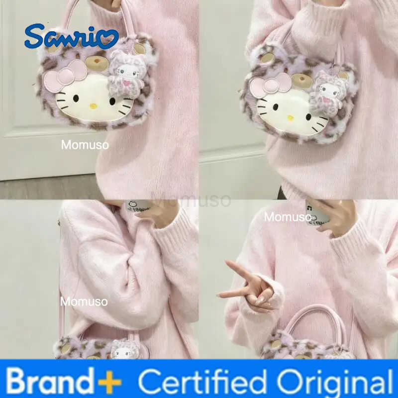 Sanrio Kawaii Hello Kitty Storage Bag Leopard Print Plush New Cute Mini Shoulder Bag Hot Cartoon Large Capacity Portable Handbag H251230