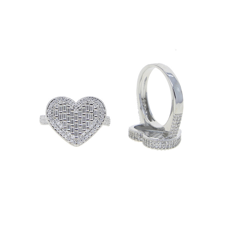 New Heart-Shaped Zircon Ring Fashion Trend Inlaid Zircon Womens Ring Jewelry