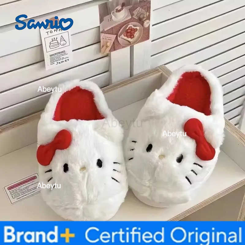 Sanrio Cute Plush Slippers Hello Kitty Cartoon Kawaii Student Autumn Winter Bedroom Soft Padded Plush Bedroom Aldult Shoes Girls Xmas H2512301
