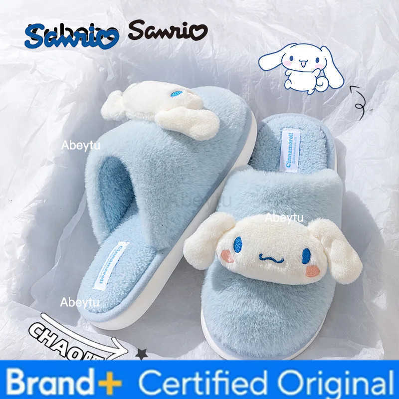 Sanrio Anime Winter Kuromi Warm Plush Slippers Kawaii Cinnamoroll Hello Kitty Cartoon Cute Thicken Home Slippers Festival Gift H251230