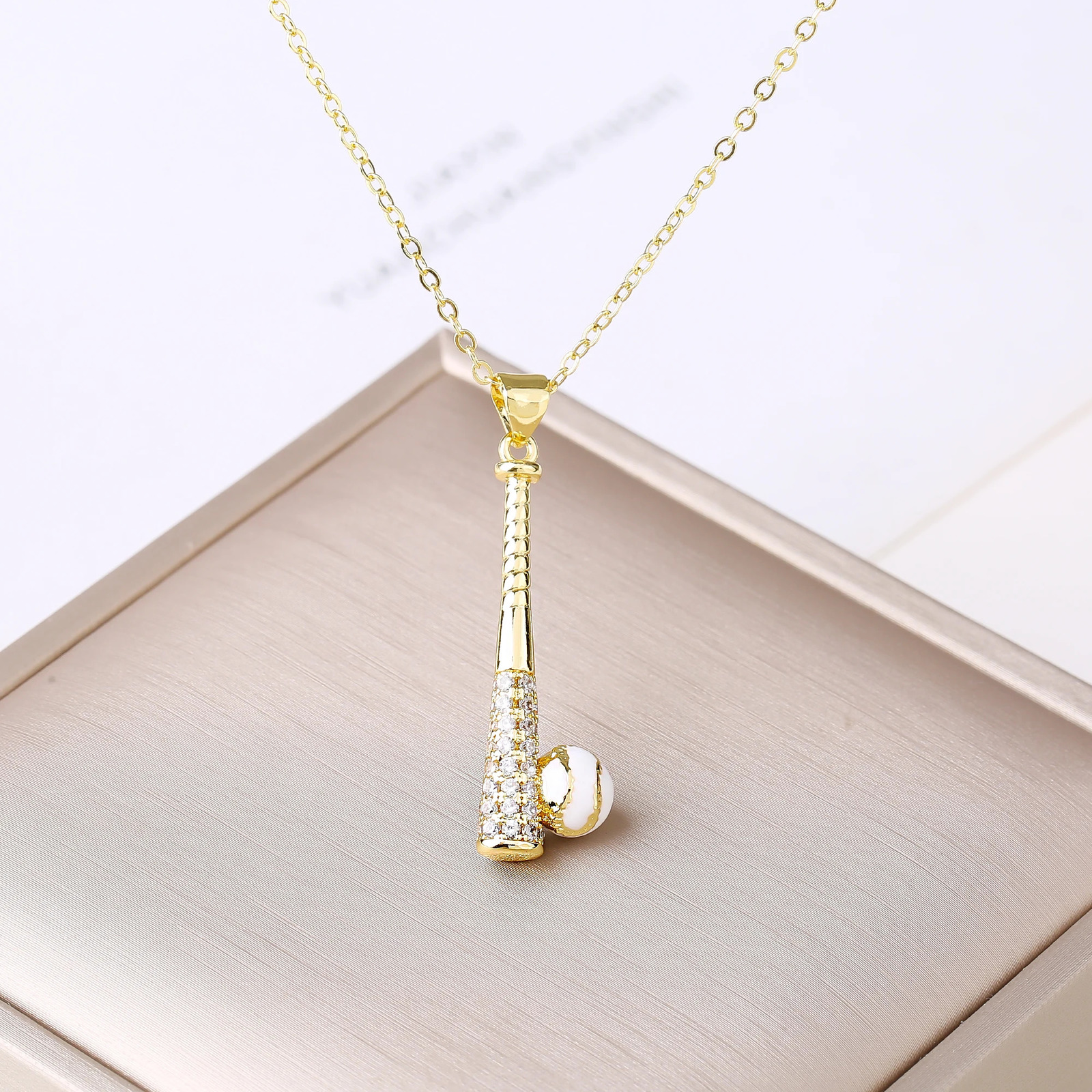 Fashion Baseball Tennis Racket Boxing Gloves Zircon Pendant Necklace for Men Women Sports Party Jewelry Birthday Gift 251230