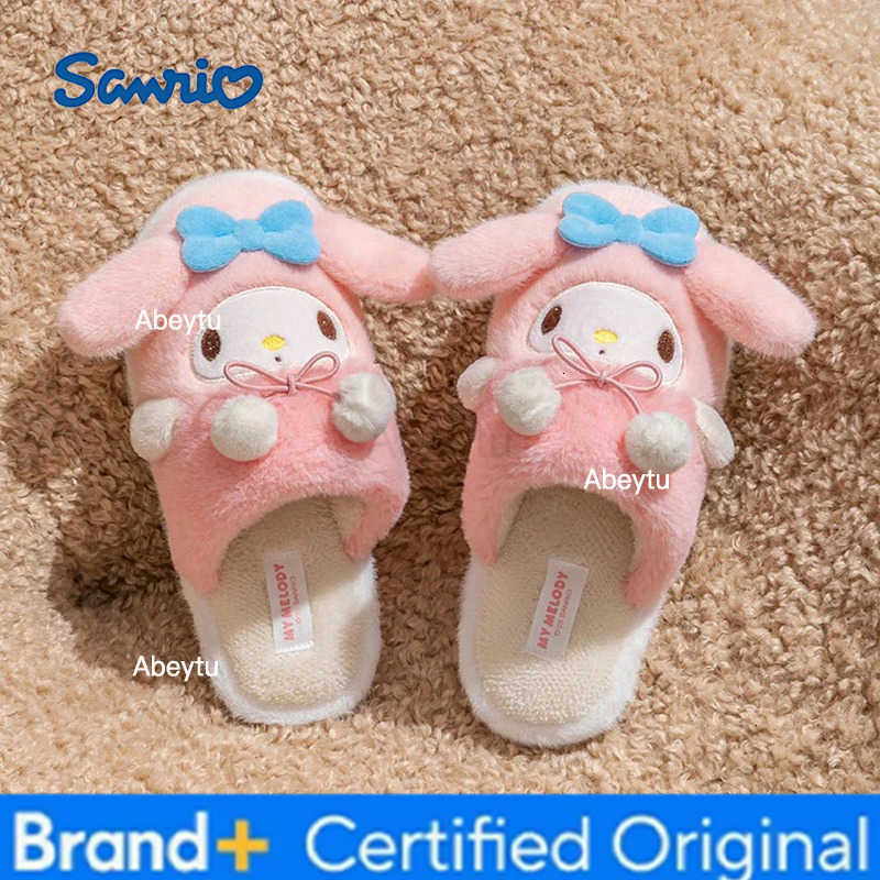 Sanrio New Cinnamoroll Kuromi My Melody Anime Kawaii Girls Cotton Slippers Cartoon Cute Soft Warm Indoor Non-slip Sandals Flat Shoes H251230